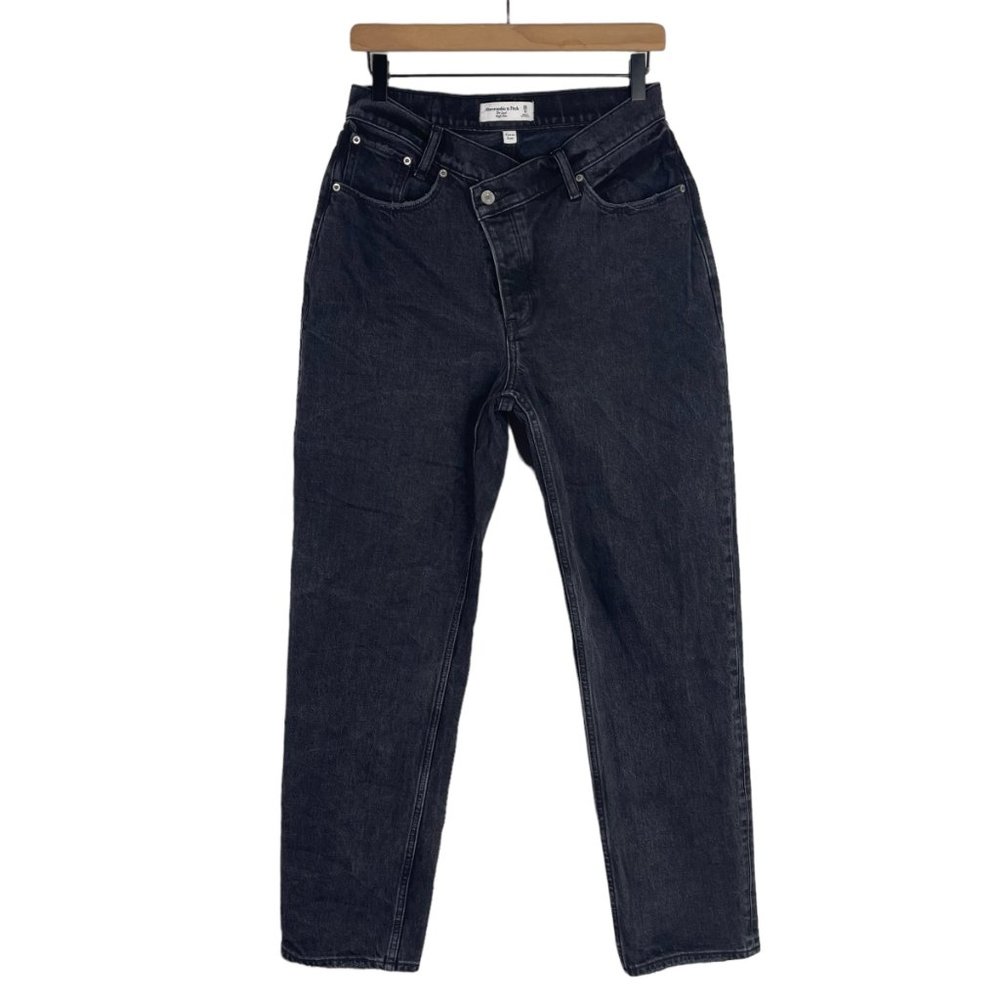 Abercrombie & Fitch Curve Love The Dad High Rise Jean 28 Criss Cross Waist Black